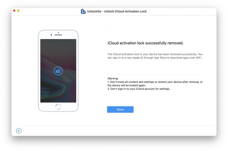 05-icloud-activation-lock-bypassed (1) iToolab UnlockGo: iCloud activation lock bypassed.