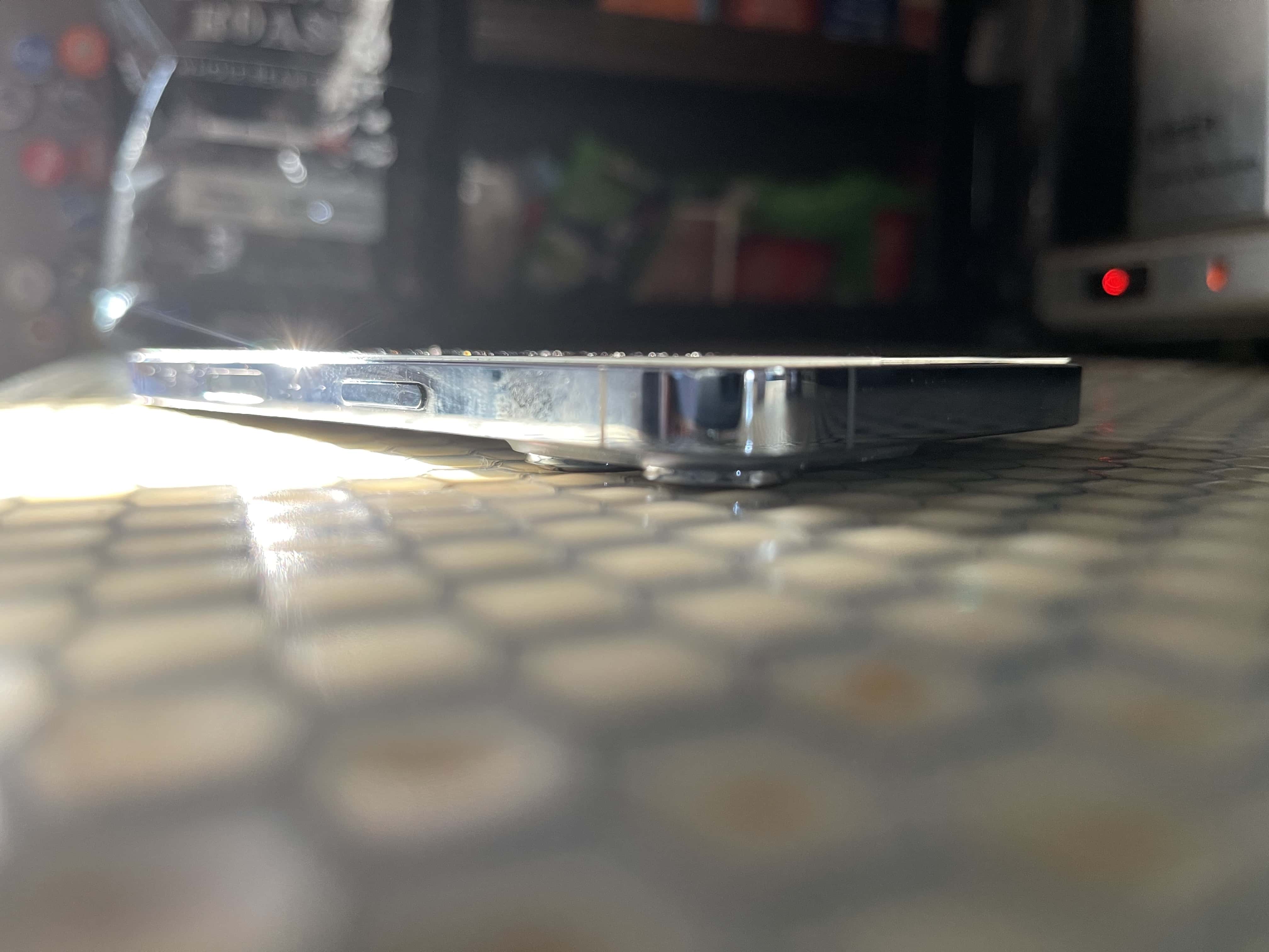 IMG_6404 Because of the camera bump, the iPhone 13 Pro won't lay flat, including on charging mats. This will drive some people crazy. (It still charges though)
