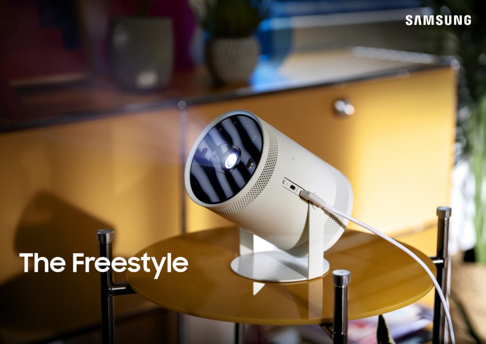 The Samsung Freestyle projects video or ambient lighting and works as a smart speaker.