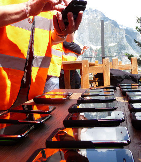 iPhones waiting to tour the Alps. @University Berne, Climate Change Institute.