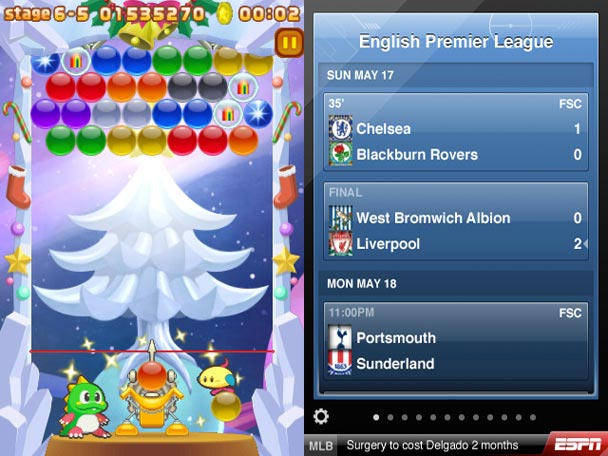 Left: Bust-a-Move/Puzzle Bobble; right: ESPN ScoreCenter