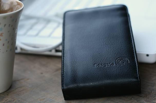 A lightly padded, faux-leather case keeps spills and other nastiness off the drive when not in use