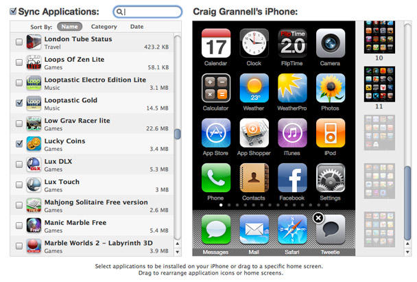 Extra iPhone screens in iTunes.