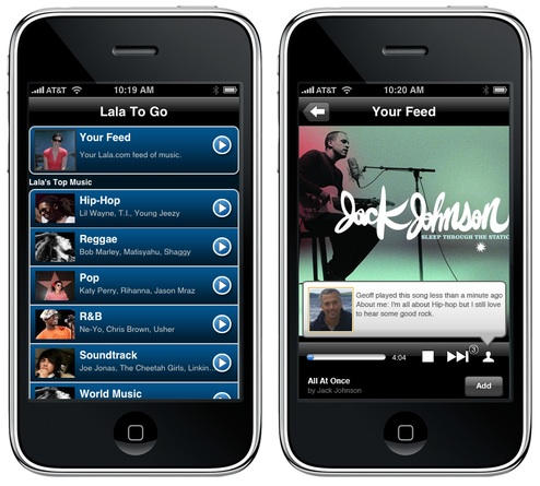 Lala's unreleased iPhone App. Image from Gizmodo.