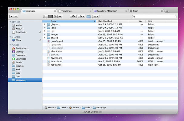 Tabs in Finder, courtesy of TotalFinder