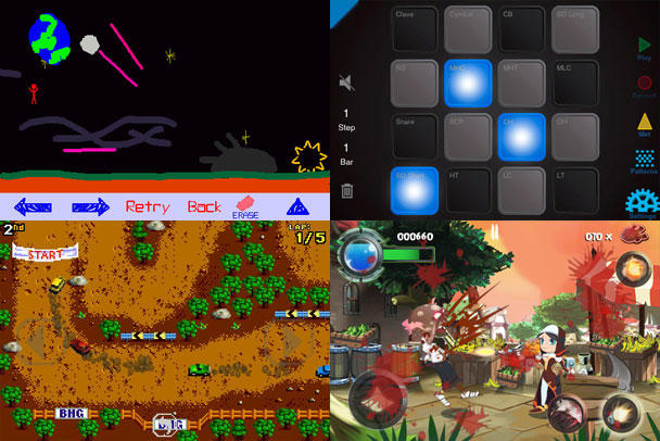 Clockwise from top-left: Trace, easyBeats LE, Revs!, and Twin Blades.