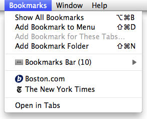 Safari Bookmarks Menu