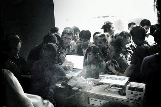 Huge crowds clamored for iPhones in Beijing.