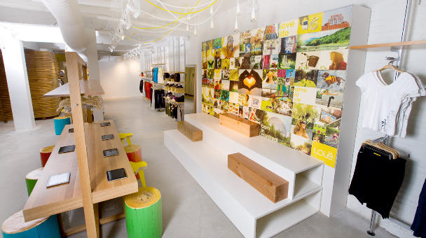 Atelier Lole in Montreal with the iPad community station and media wall.