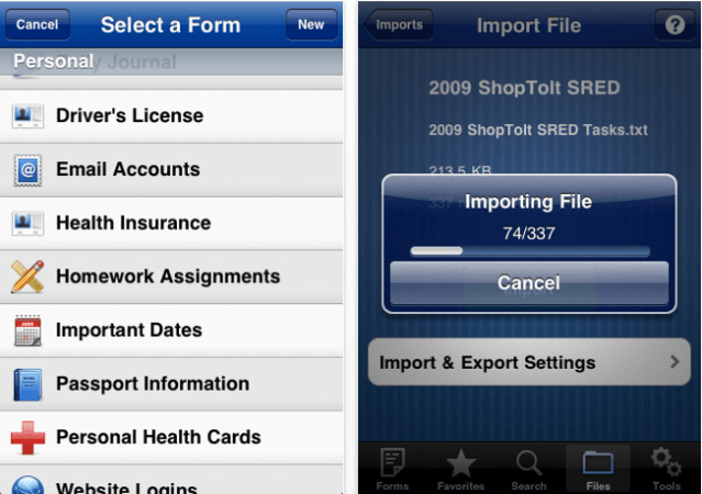 Tap Forms Database for iPhone