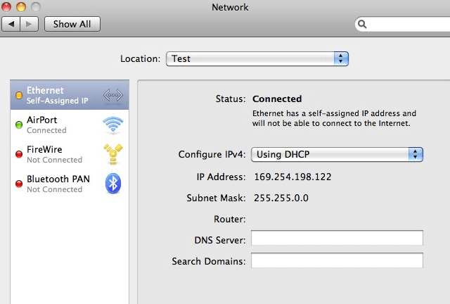self assigned ip address mac mini