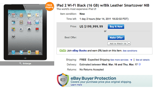 iPad 2 on eBay $2,000,000