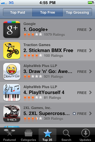 Google+ number one in app store