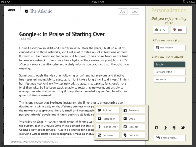 zite new sharing options