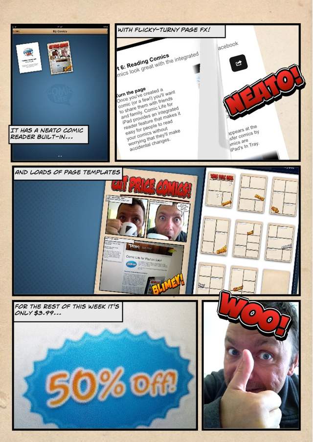 20110905 comiclife page2 We've used it before on the desktop but the iPad version is so much nicer. Lots of great features (check out the Document Setup in the Tools menu). At this price, it's a bargain.