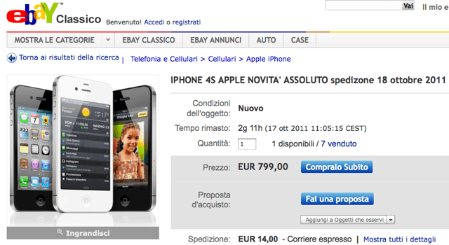 Molto caro: an iPhone 4S for sale on Italian eBay.