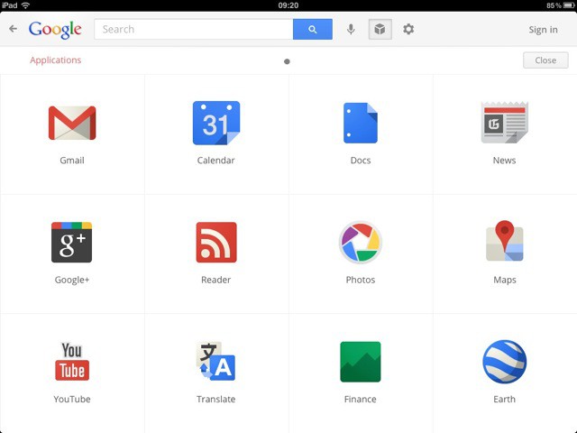 Apps list in Google Search app