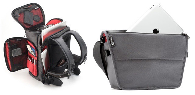 The Pack (left) and the Courier carry your MacBook along with your camera