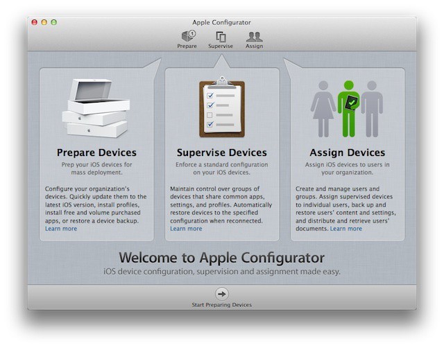 Apple Configurator's Intro Screen