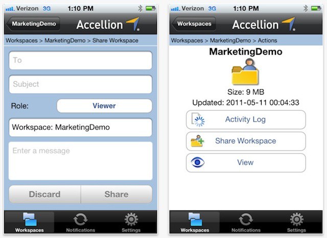 Accellion's iPhone app