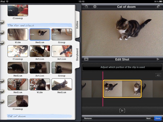 Editing a trailer in iMovie for iOS