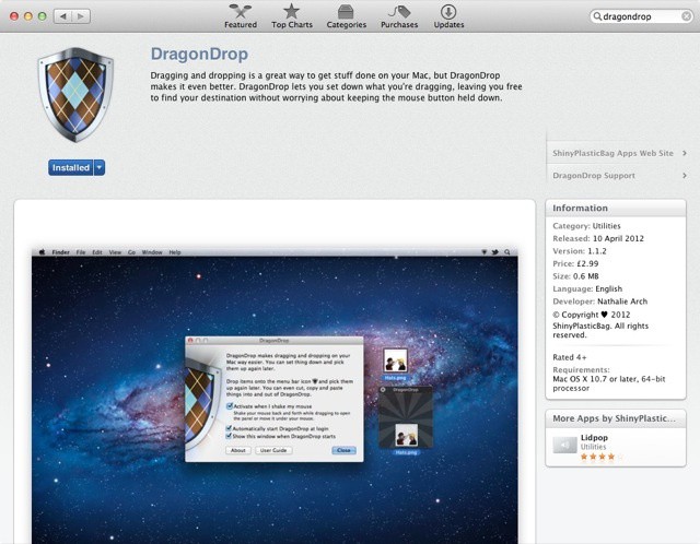 Where it belongs... DragonDrop in the Mac App Store