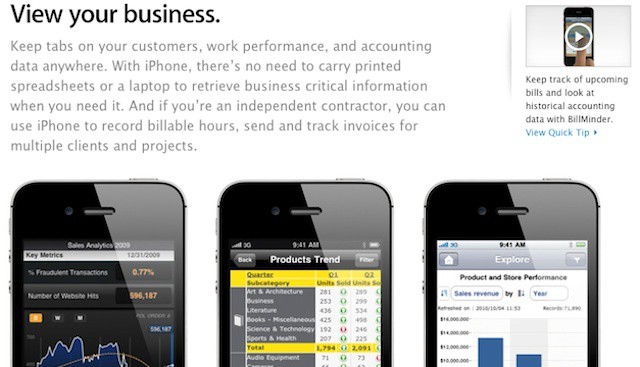 Apple adds page highlighting iPhone apps for business users