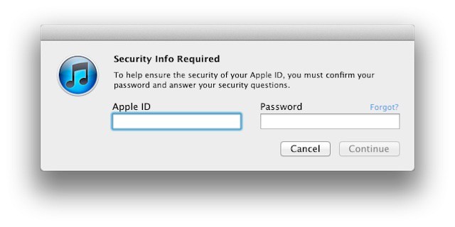 iTunes prompt for new account security questions