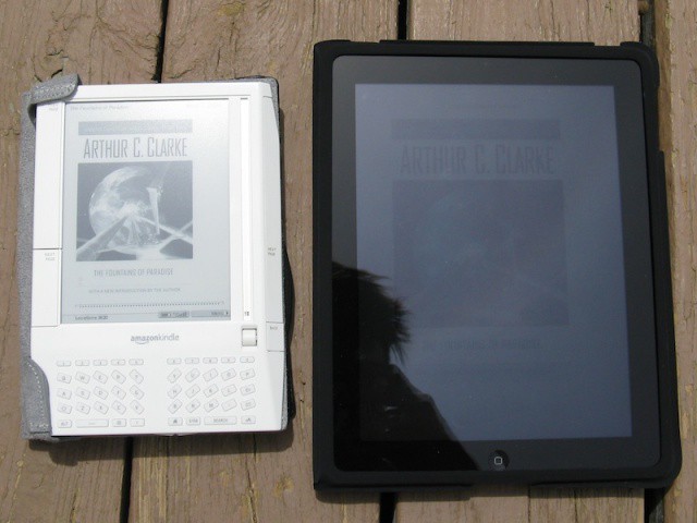 Amazon's Kindle is actually readable outdoors, while it's harder to use the iPad in the sun.