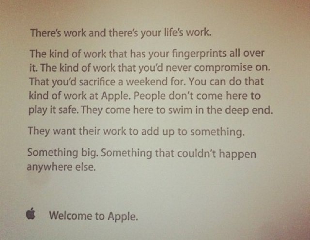 This inspirational note is given to every Apple employee on their first day at work.