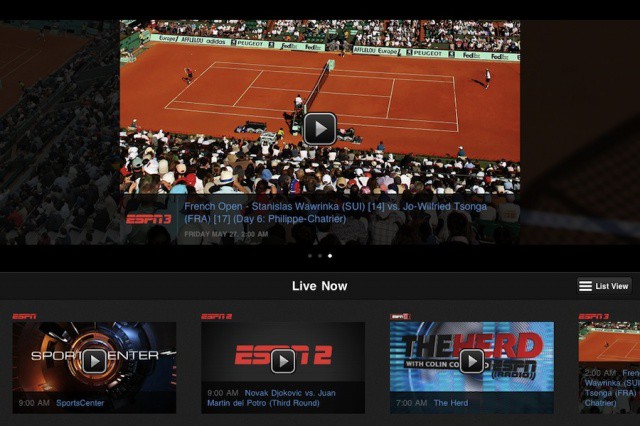 WatchESPN running on an iPad