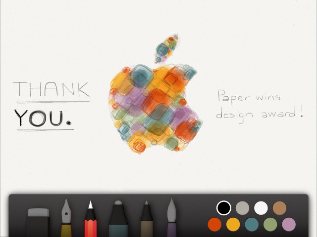 The makers of popular iPad drawing app Paper thank Apple for giving them a design award this year.