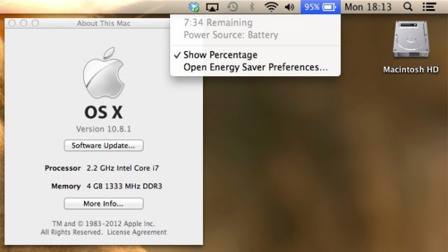 OS X 10.8.1 could give your MacBook another 4 hours of playtime.