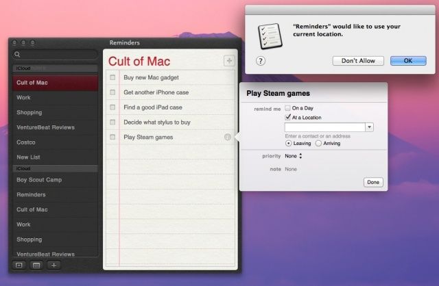 Location Based Reminders in OS X 10.8