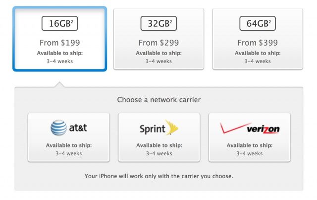 AT&T, Verizon and Sprint are now showing 3-4 weeks shipping estimates for the iPhone 5.