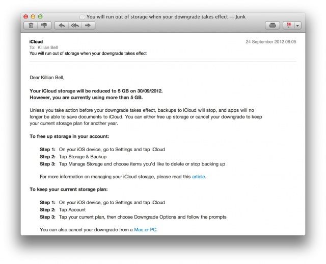 Ex-MobileMe customers must now pay to enjoy their existing 25GB iCloud plans.