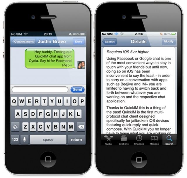QuickIM lets you instant message without switching apps.