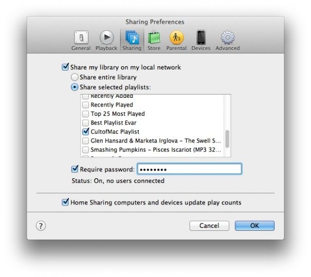 iTunes Sharing Password