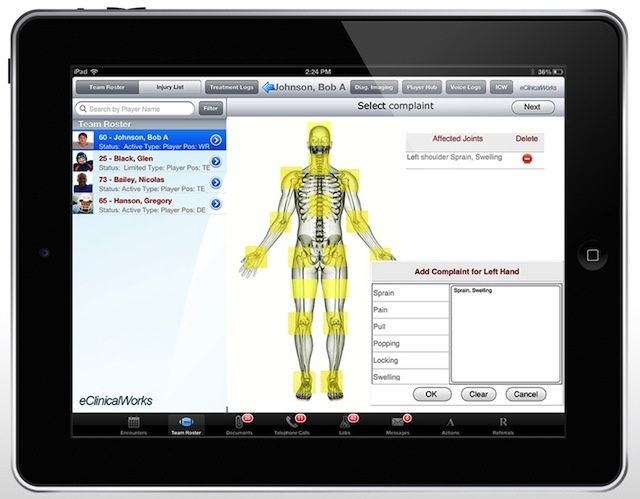 The iPad version of the eClinicalWorks EMR that all NFL teams will use for the next 10 years.