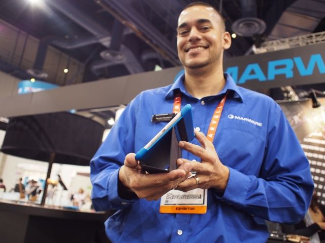 Marware's director of marketing, Ronnie Khadaran shows off the MicroShell Folio for iPad mini.