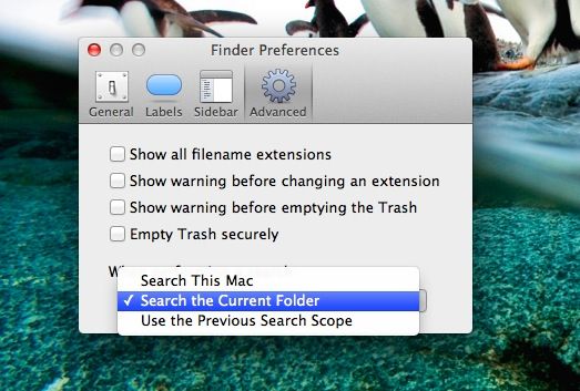 Finder Search Options