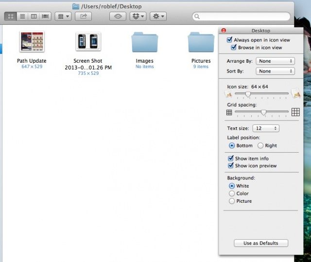 View Options Extra Info