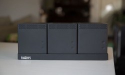 Bem wireless speaker trio 1 Satellites sitting pretty, charging in the Trio base.