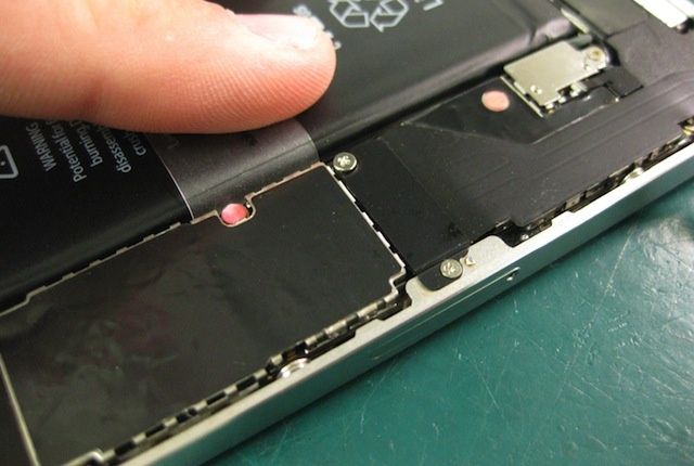 A liquid damage indicator inside an iPhone.