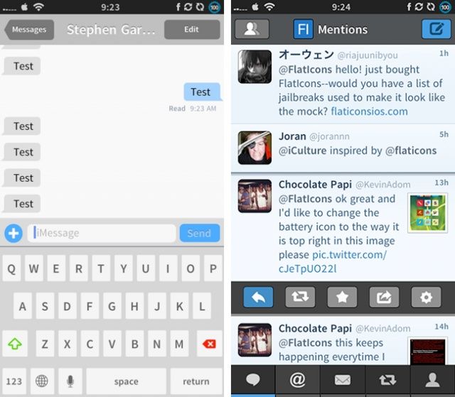 The Messages app and Tweetbot themed by Flaticons.