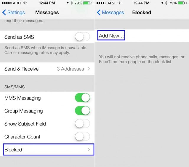 blocked numbers iOS 7 beta