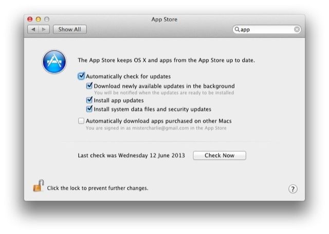 Auto background app updating isn’t just for iOS 7 — a brand new pane in System Preferences has been added to take care of App Store update settings. 