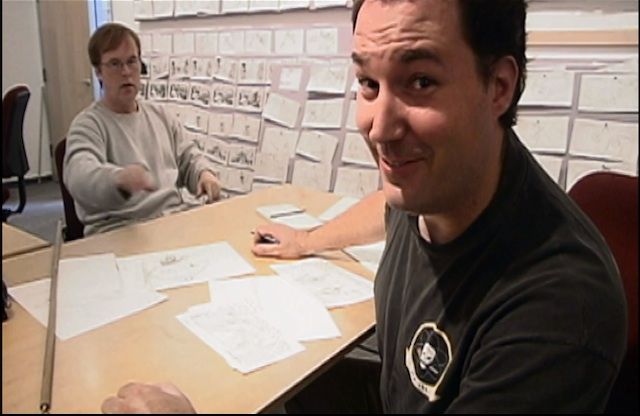 Pixar's Brad Bird and Mark Andrews working on The Incredibles. Picture courtesy of Pixar.