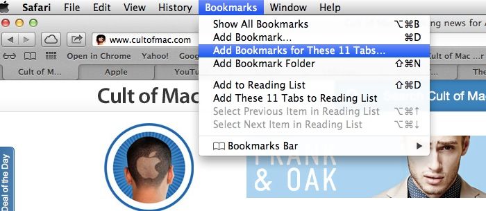 Safari bookmark tabs