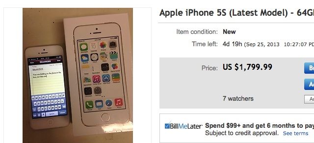 The gold iPhone 5s is going for $1,800 on eBay